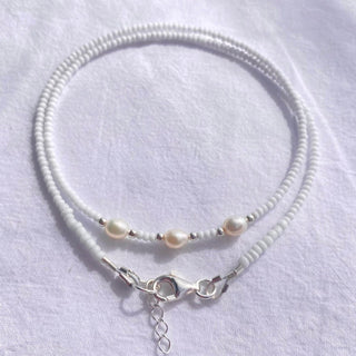 White Glass Necklace with Freshwater Pearls - Necklaces - Divine Creatures - The Soho Movement