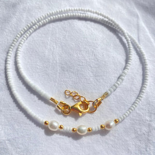 White Glass Necklace with Freshwater Pearls - Necklaces - Divine Creatures - The Soho Movement