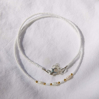 White Glass Necklace with Freshwater Pearls - Necklaces - Divine Creatures - The Soho Movement